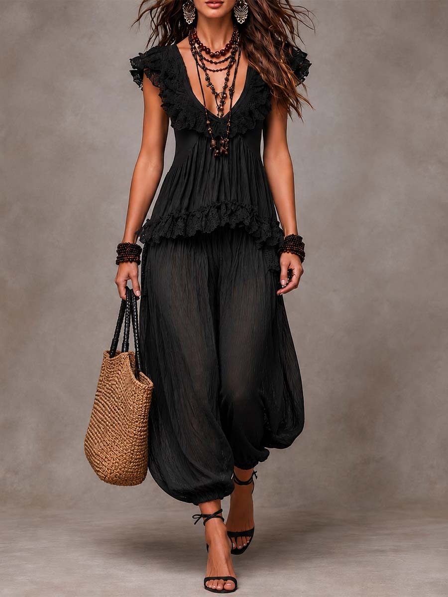 Black Bohemio V-Neck set