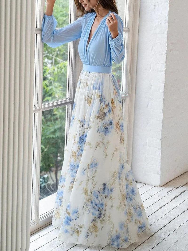 Weronika | Vestido maxi deslumbrante con estampado floral y escote en corazón