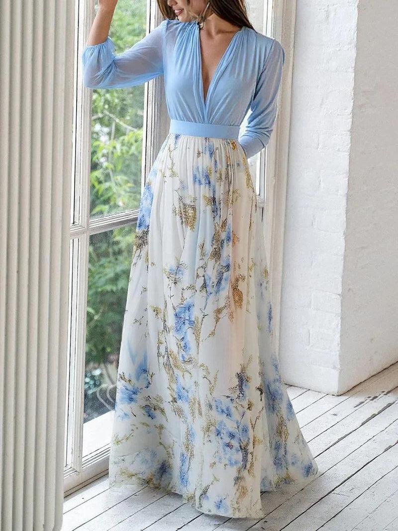 Weronika | Vestido maxi deslumbrante con estampado floral y escote en corazón