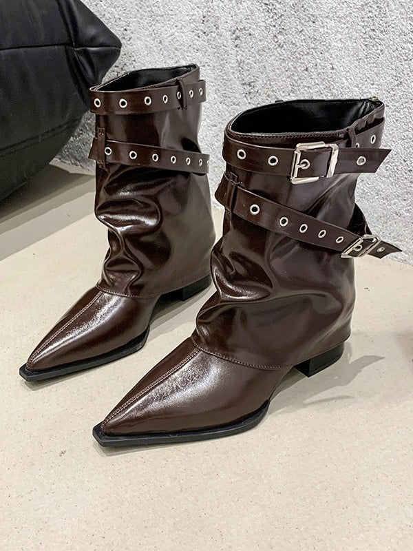 Botines retro de tacón grueso y puntera afinada