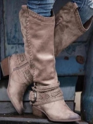 Botas de caballero de cuero vintage con hebillas y caña alta