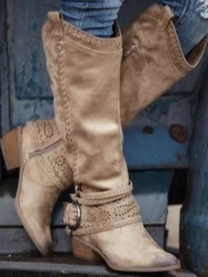 Botas de caballero de cuero vintage con hebillas y caña alta