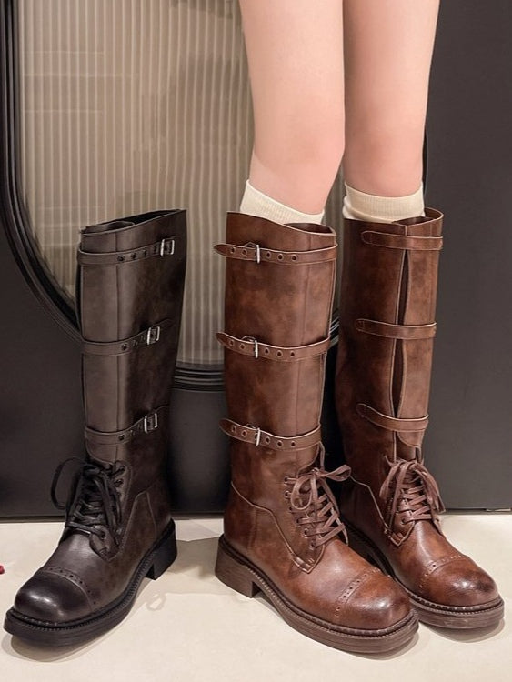Botas Martin de estilo retro desgastadas con punta cuadrada y cordones