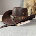 Sombrero retro de caballero con cabeza de toro agrietada de vaquero