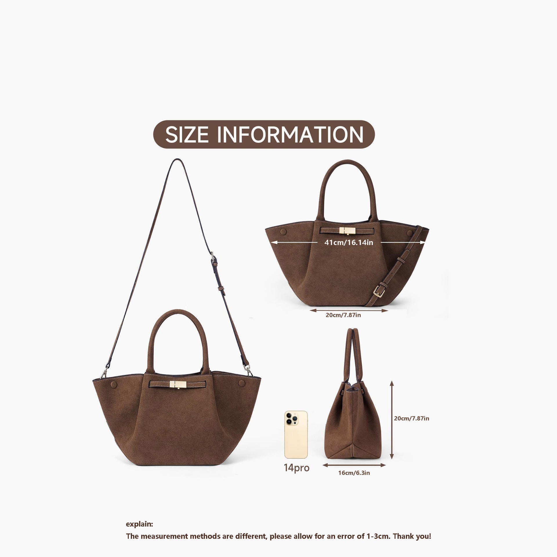 Bolso tote vintage versátil de ante falso