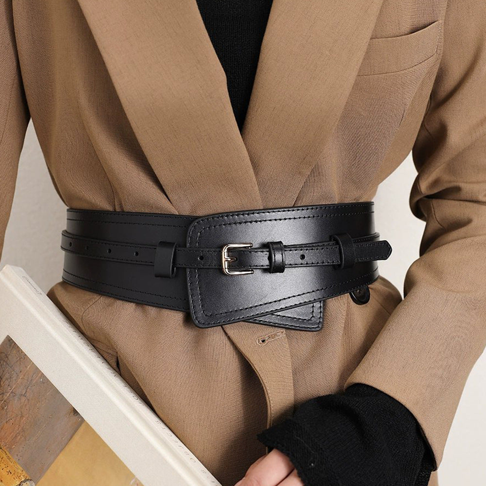 Cinturón ancho de cuero sintético a la moda para mujer