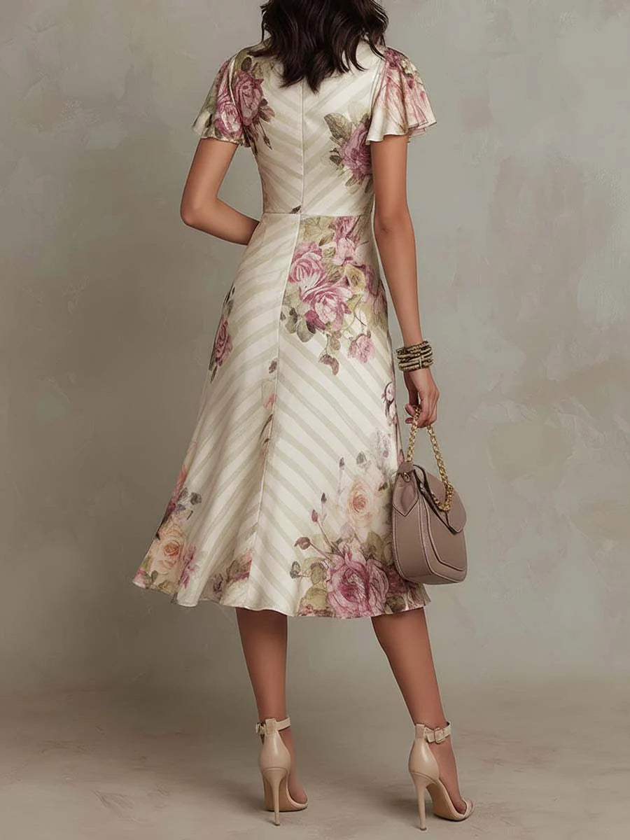 Alba™ | Vestido midi de satén elegante de estilo retro con estampado floral