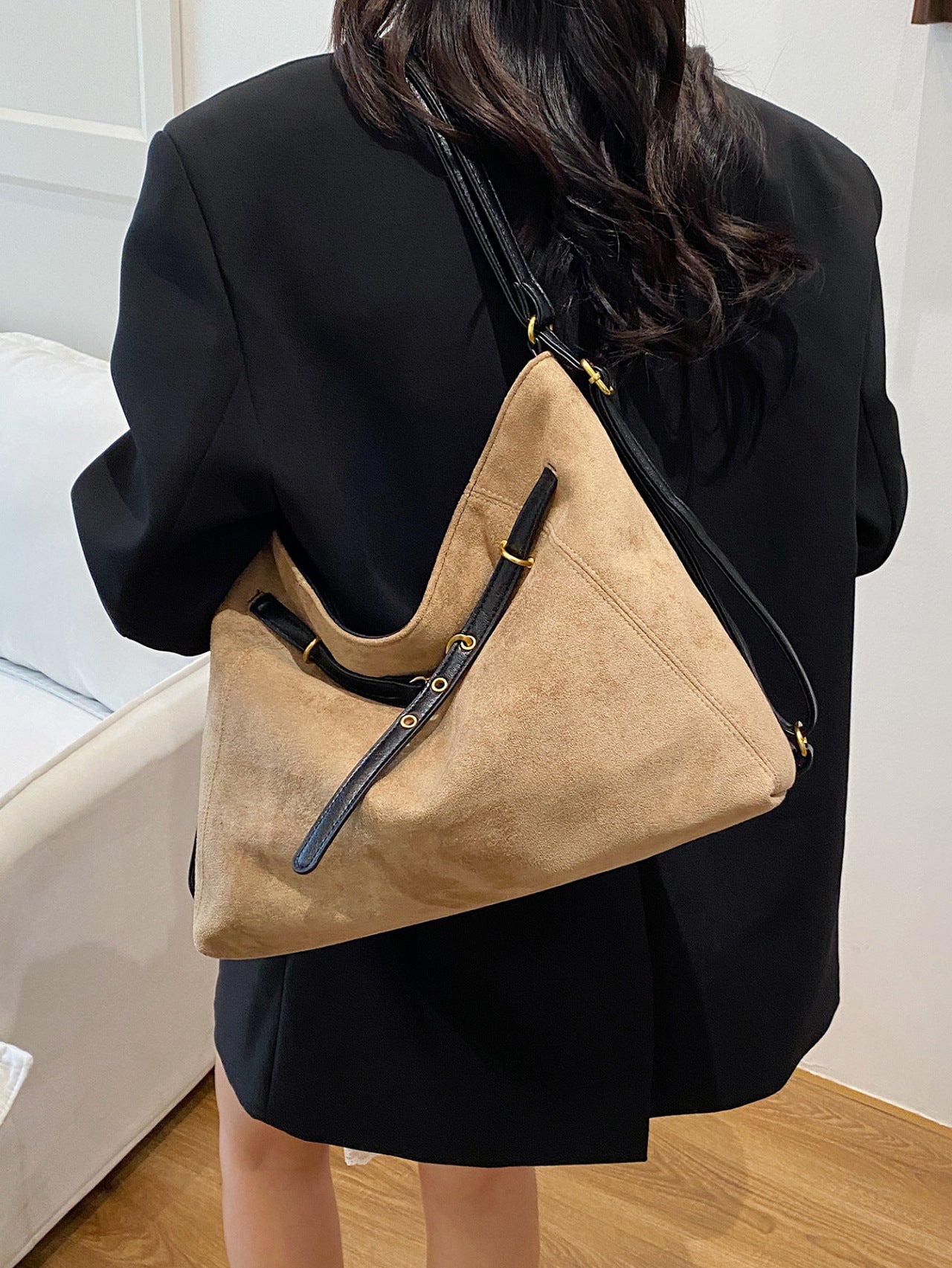 Bolso de hombro y bandolera multifuncional de ante de alta gama vintage
