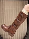 Botas Martin de estilo retro desgastadas con punta cuadrada y cordones
