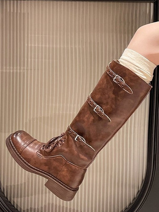 Botas Martin de estilo retro desgastadas con punta cuadrada y cordones