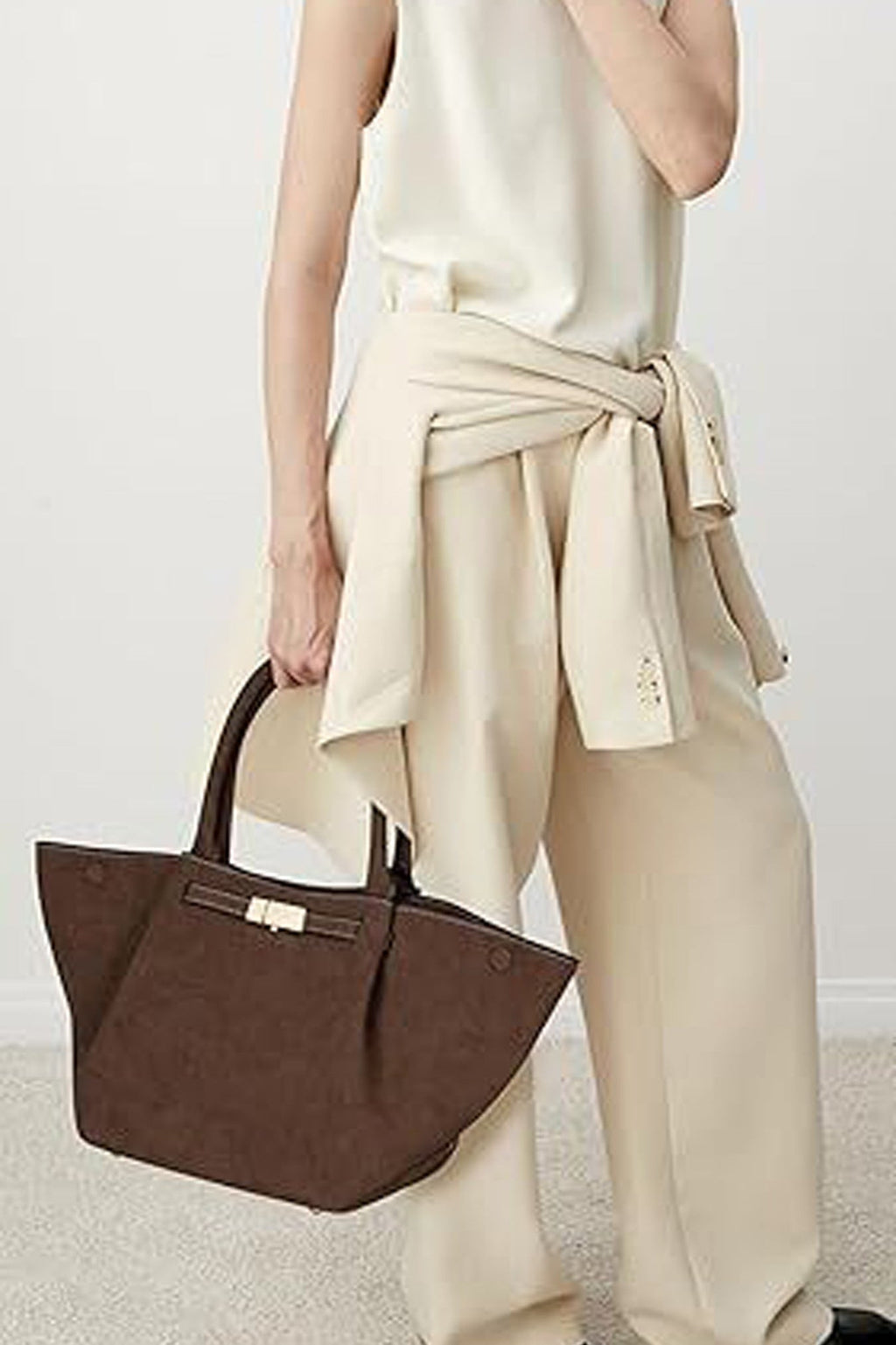 Bolso tote vintage versátil de ante falso