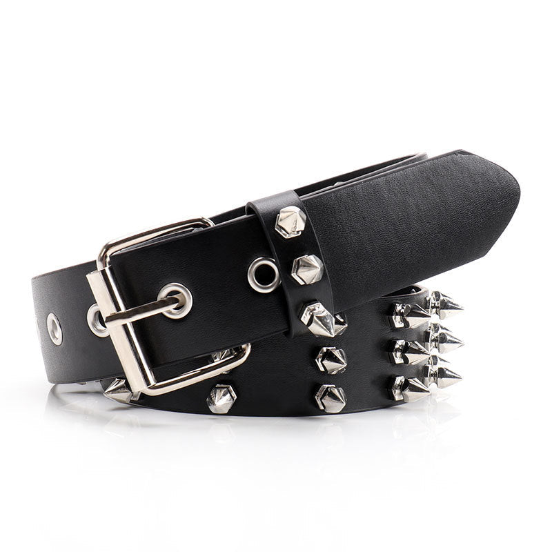 Cinturón para mujer con remache de perlas en forma de punta de tres filas