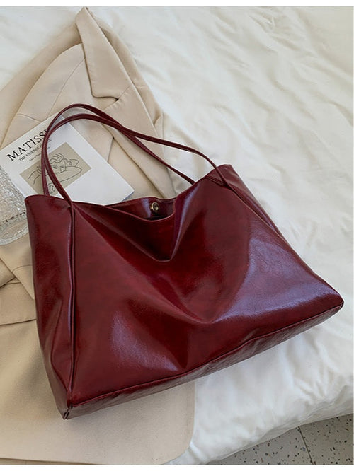 Bolso de hombro tipo canasta de cuero suave de gran capacidad
