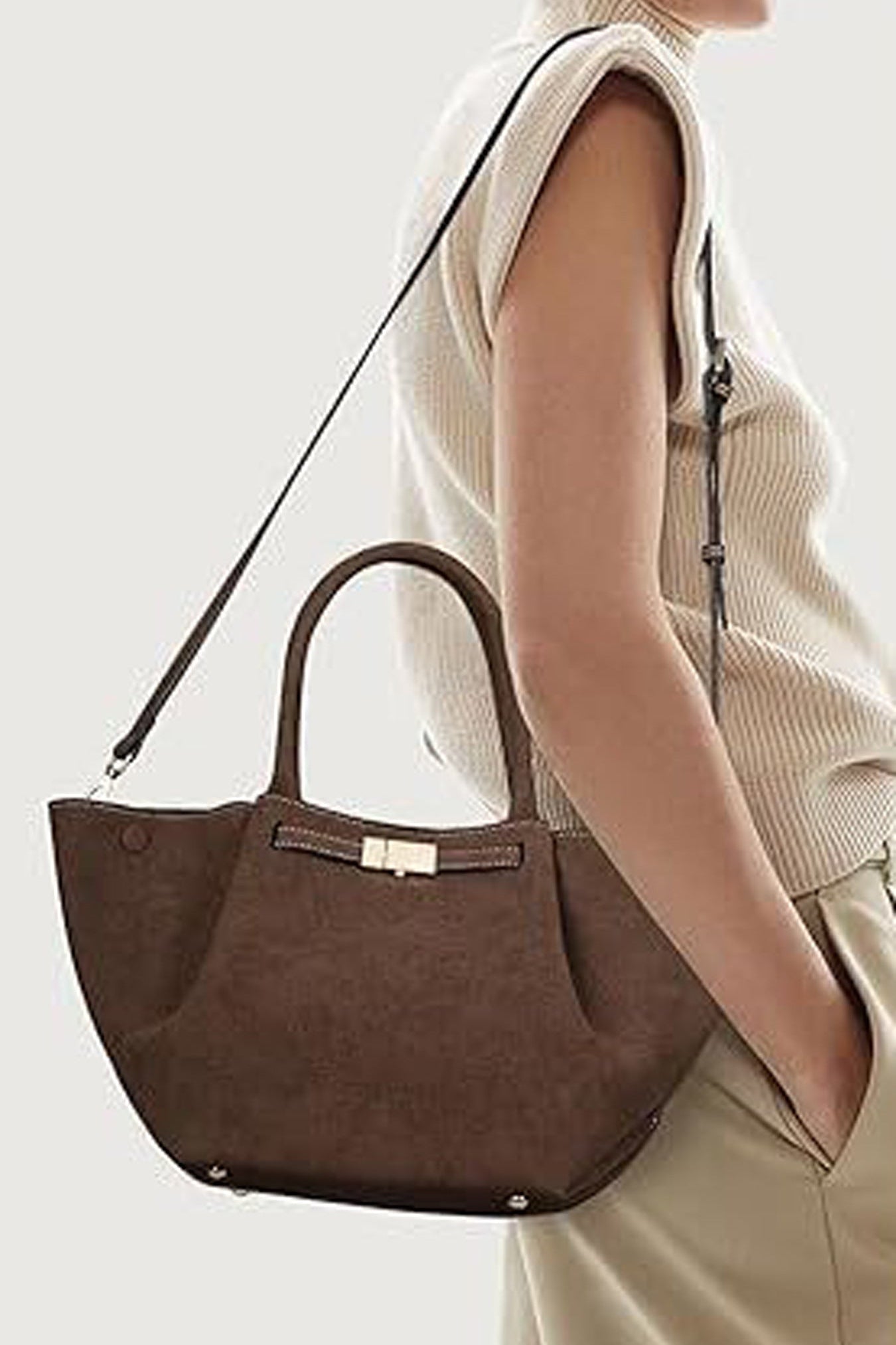 Bolso tote vintage versátil de ante falso