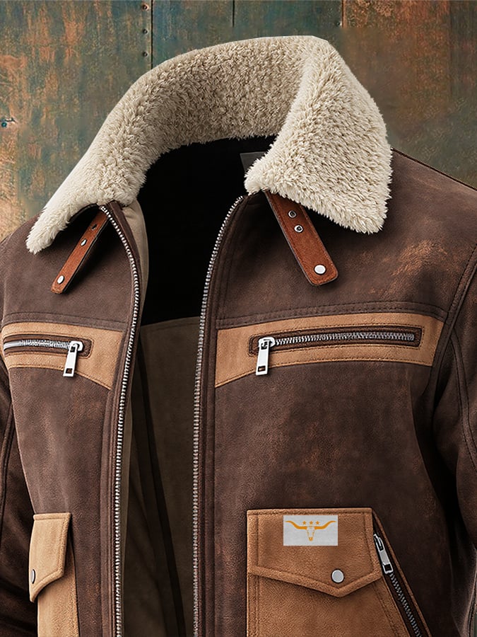 MICHAŁ™ | BOMBER DE PIEL SUELA MARRÓN CON CUELLO DE PIEL SHERPA cálido