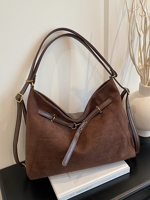 Bolso de hombro y bandolera multifuncional de ante de alta gama vintage