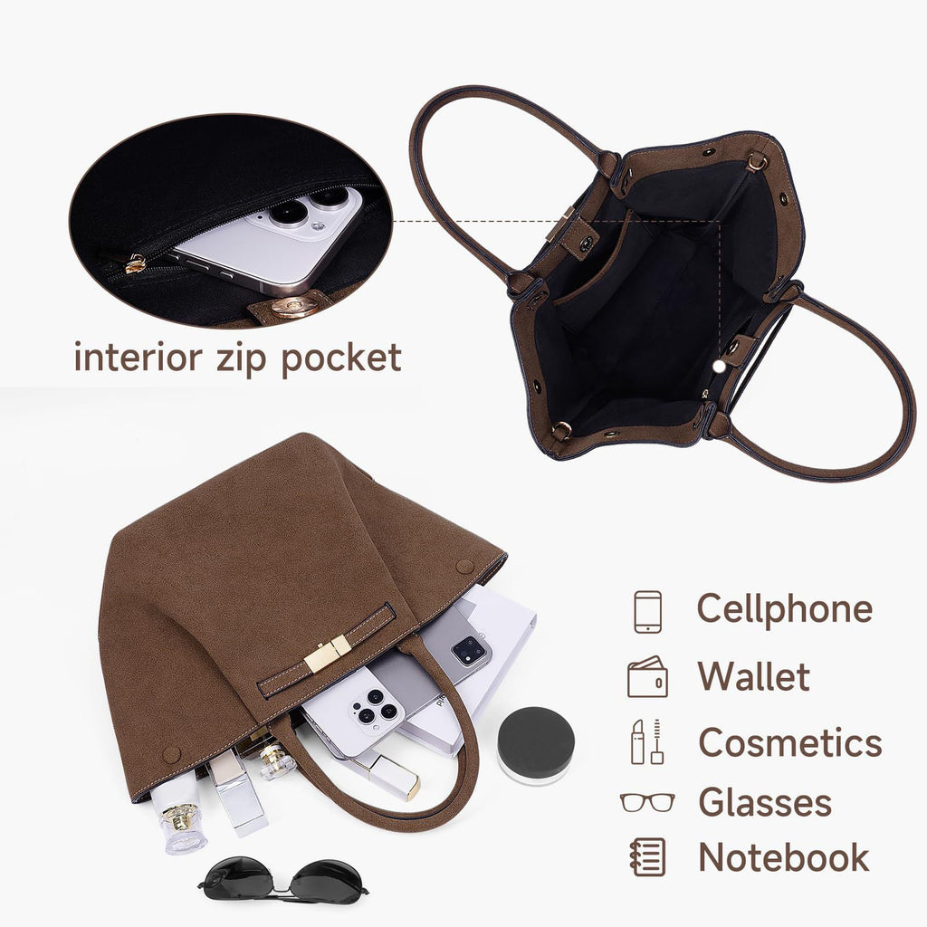 Bolso tote vintage versátil de ante falso