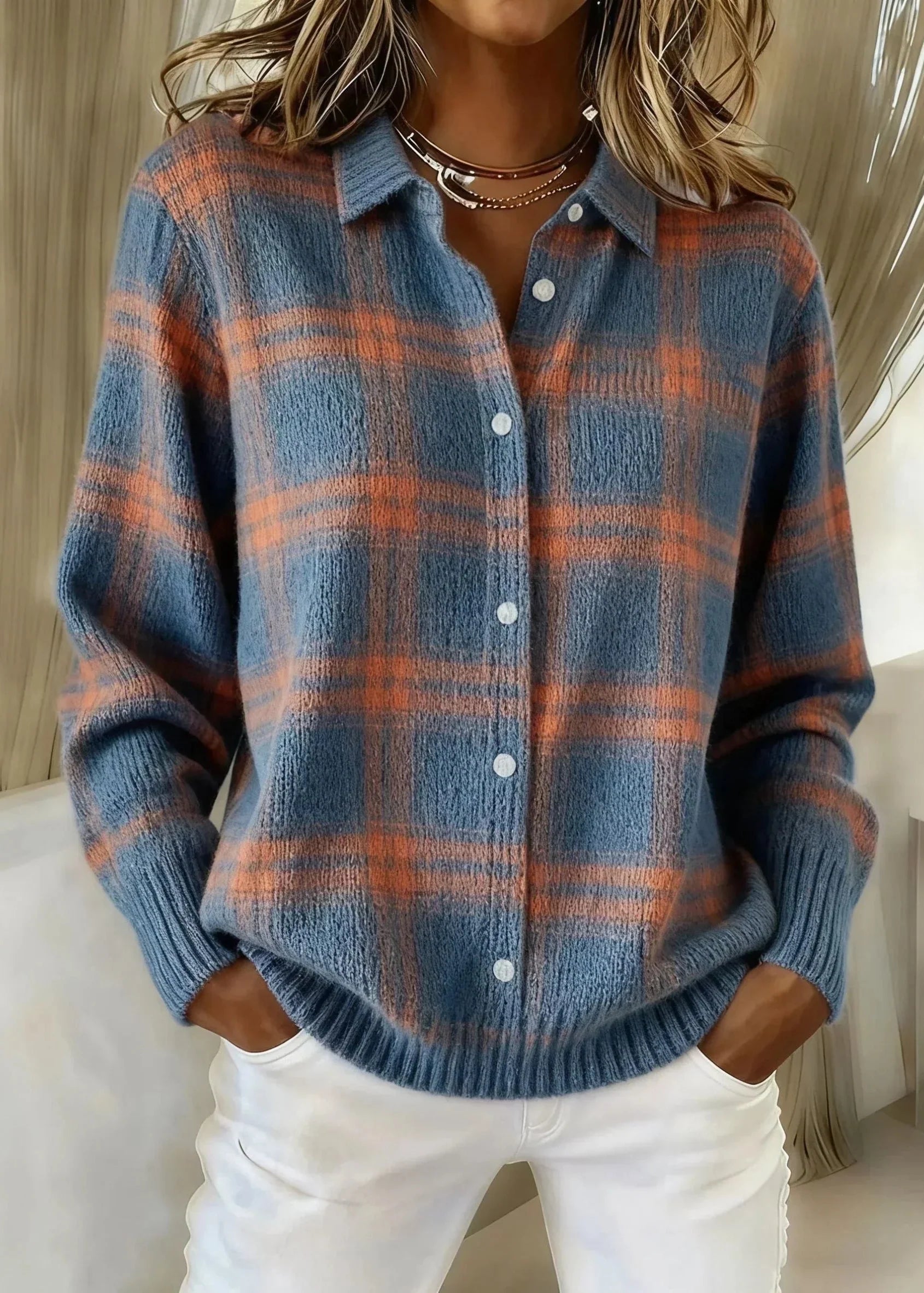 Victoria | Suéter Retro a Cuadros con Contraste Casual