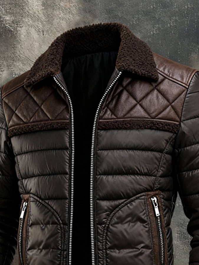 BARTOSZ™ | CHAQUETA PIEL DE BRONCE ABULTADA CON CUELLO DE PIEL SHERPA