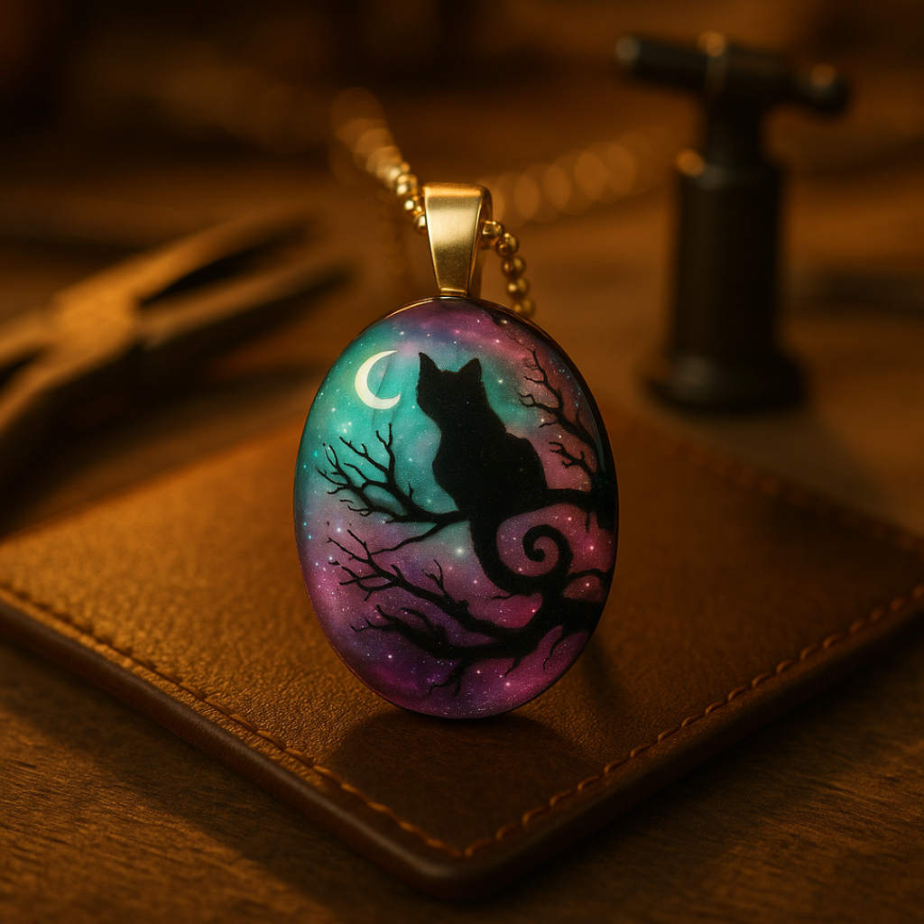 Collar con gato “La noche estrellada”
