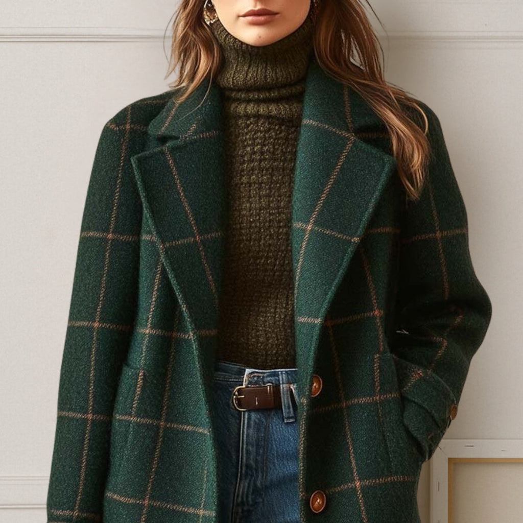 Judith™ | Abrigo Largo de Tweed a Cuadros