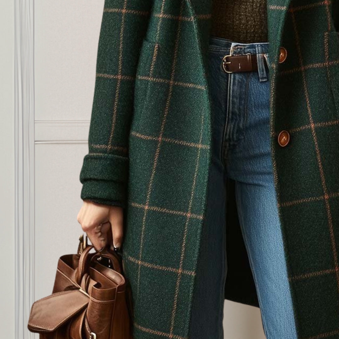 Judith™ | Abrigo Largo de Tweed a Cuadros