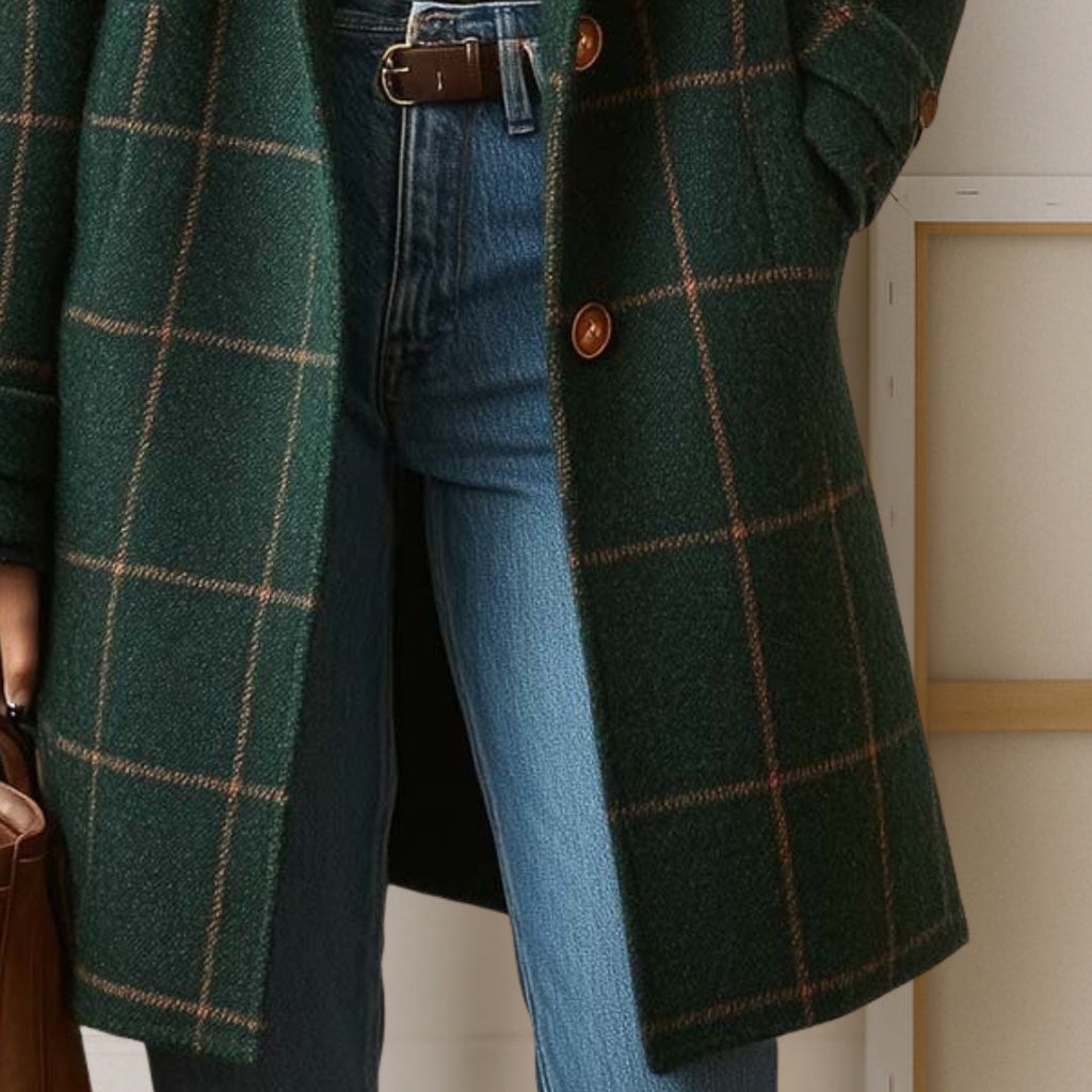 Judith™ | Abrigo Largo de Tweed a Cuadros