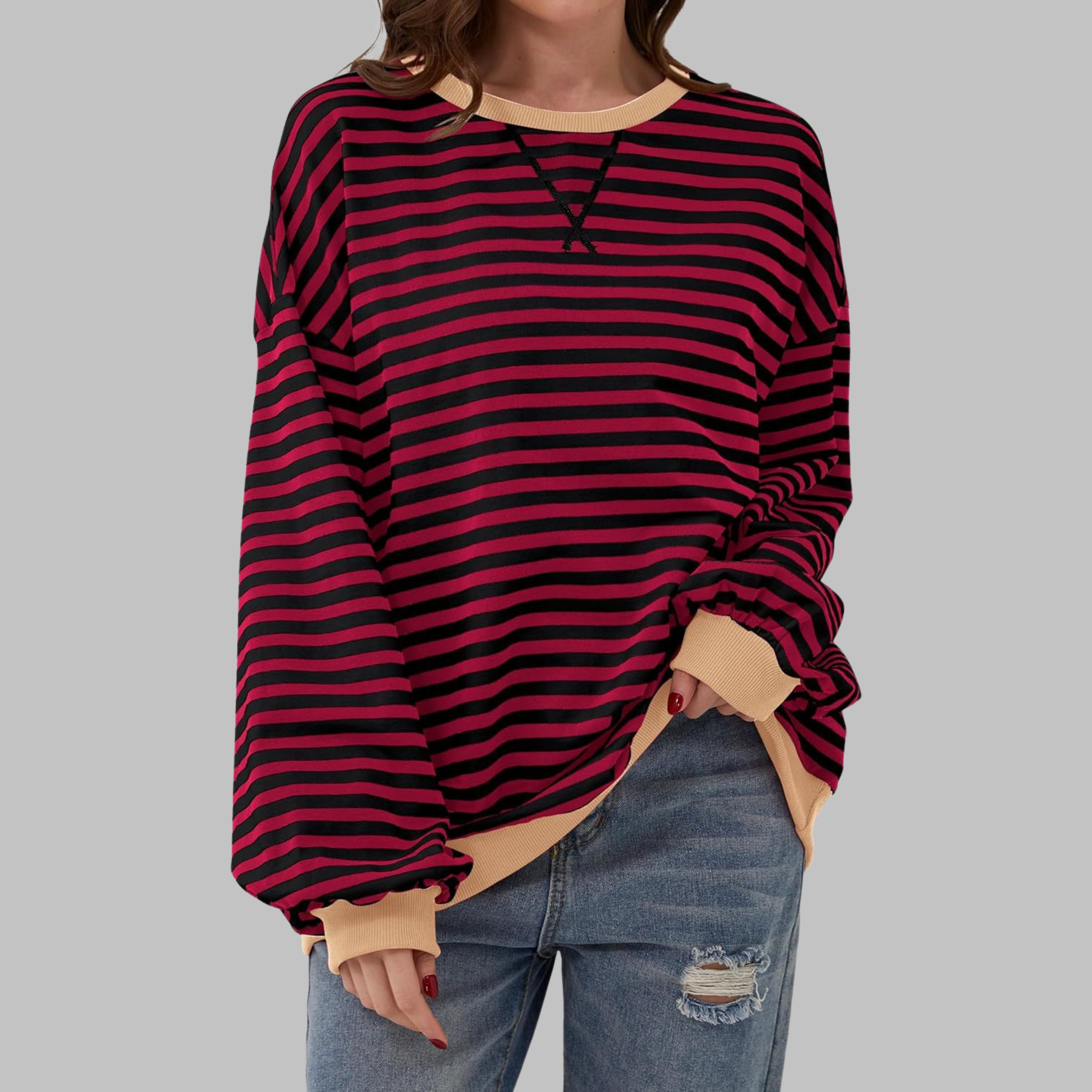 LUKA - Blusa suave de manga larga a rayas - Capa ligera para la primavera