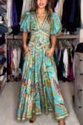 Vestido maxi ligero con mangas abullonadas y escote en V