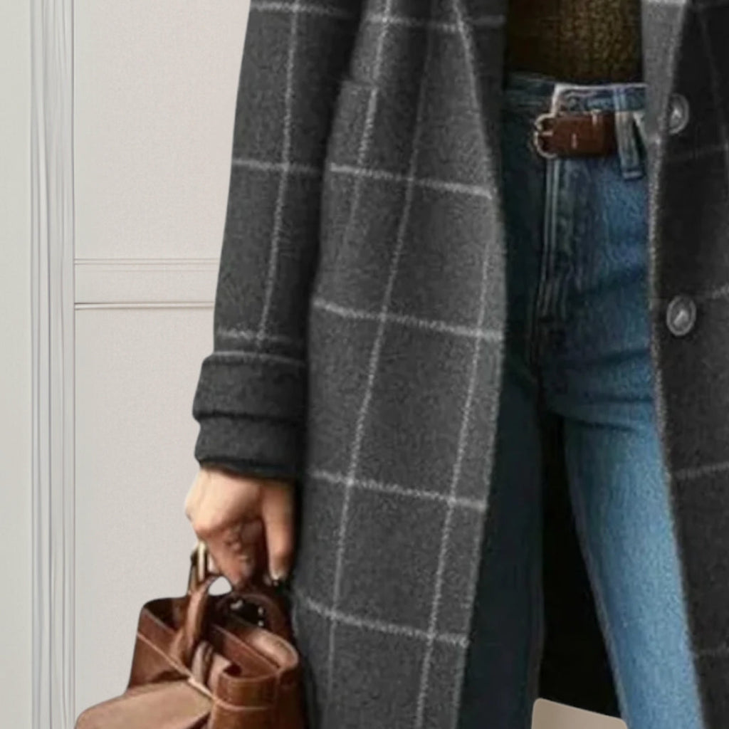 Judith™ | Abrigo Largo de Tweed a Cuadros