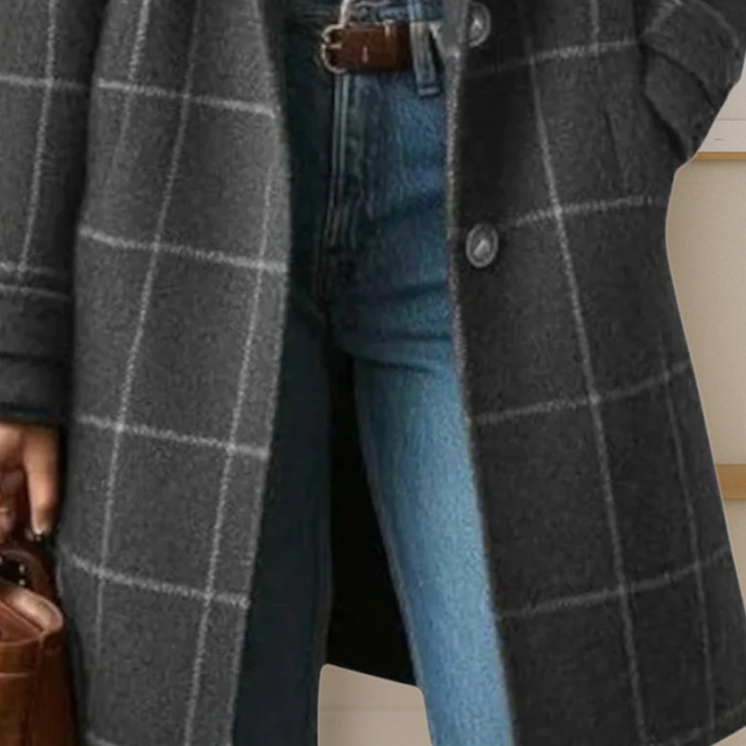 Judith™ | Abrigo Largo de Tweed a Cuadros