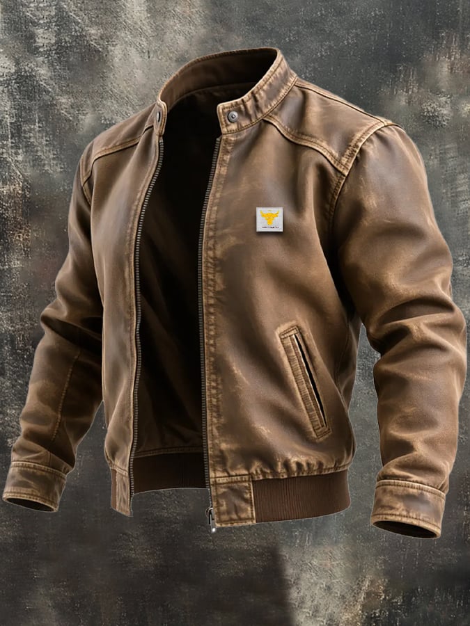 JAN™ | chaqueta de cuero vintage de color marrón de estilo clásico