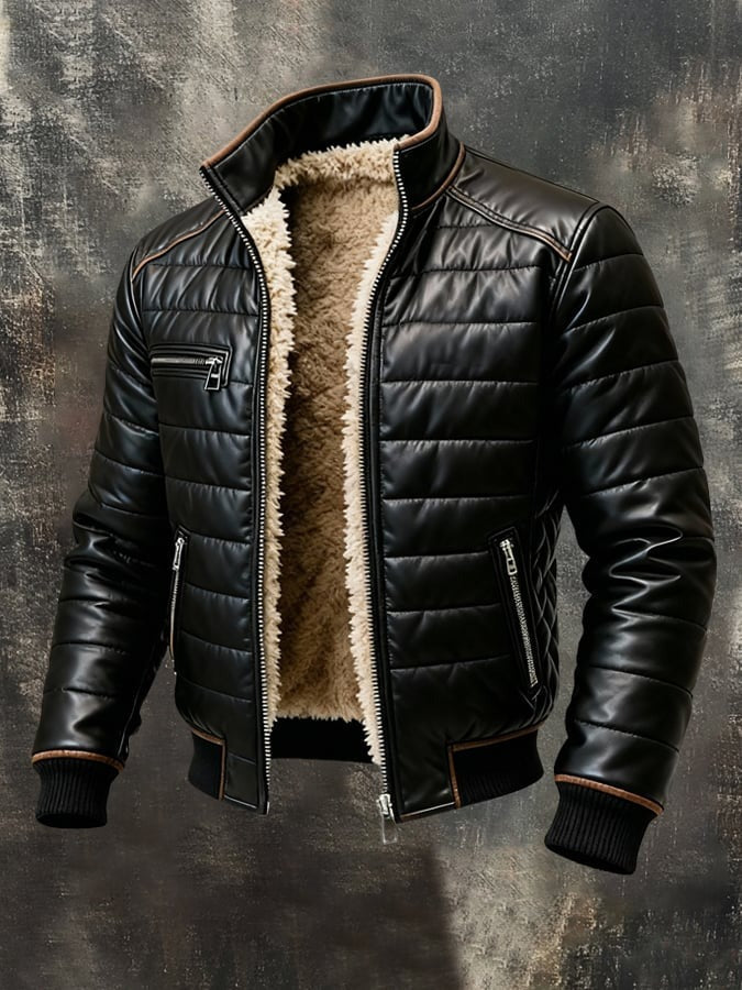 KAMIL™ | Cazadora acolchada negra con forro sherpa