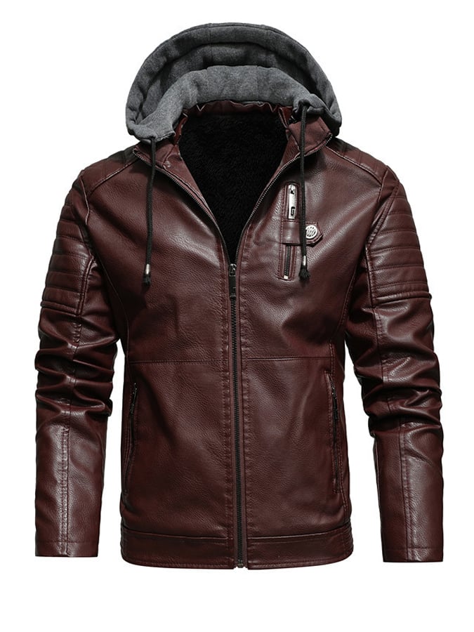 RAFAL™ | Chaqueta de piel con cierre, forro y capucha