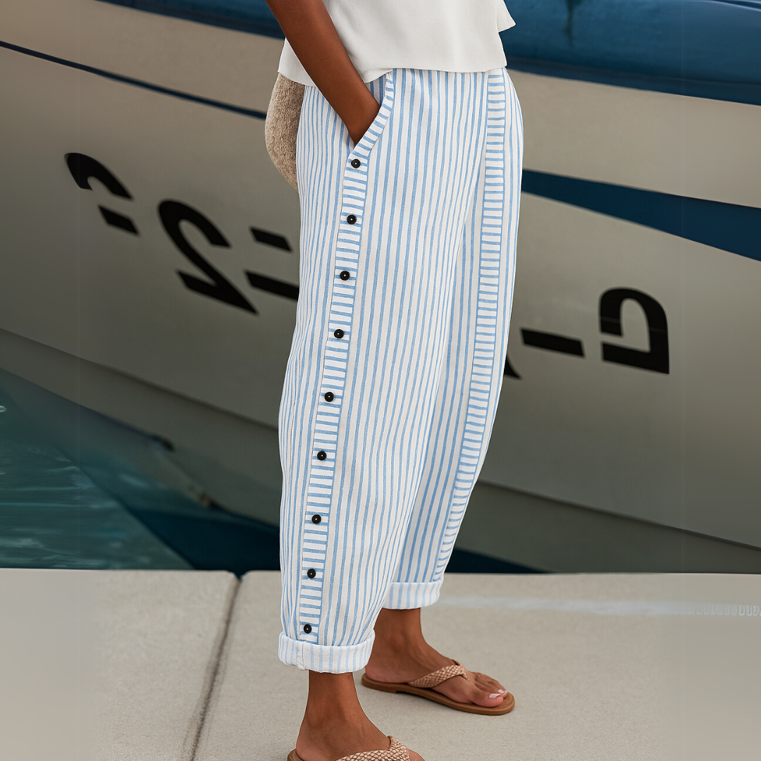 Caitlin | Pantalón abotonado a rayas chic