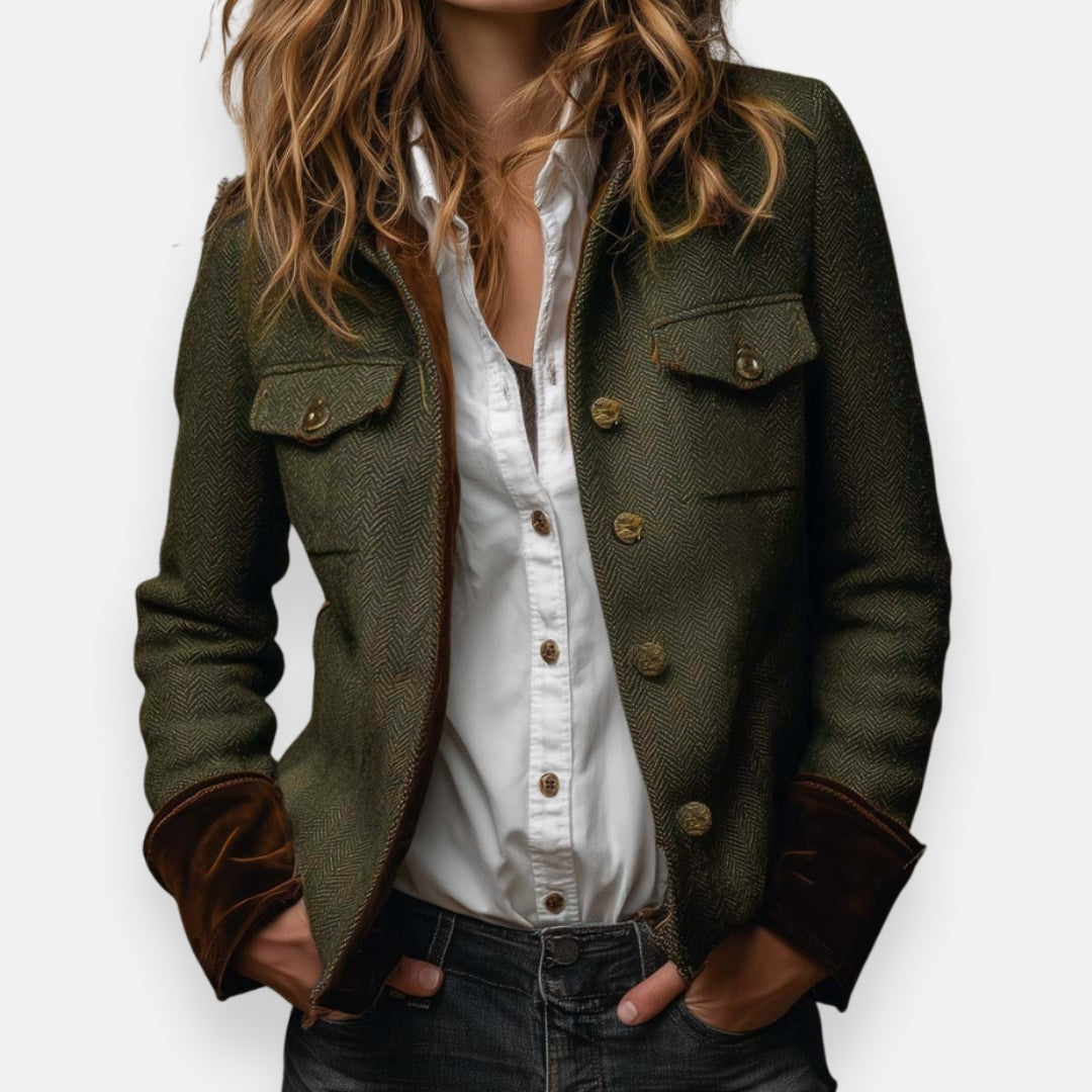 Geraldine – Chaqueta de tweed con detalles de terciopelo