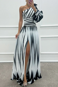 Shiloh - Vestido maxi elegante a rayas de un solo hombro