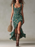 Zara™ | Vestido maxi boho retro con mangas fruncidas y abertura alta