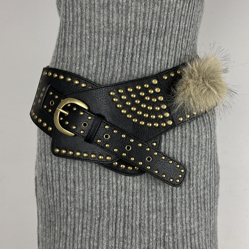 Cinturón de Pelo para Mujeres Cinturón Retro Versátil de Cuero Sintético