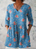 Mabel | Blusa de cuello en V larga vintage