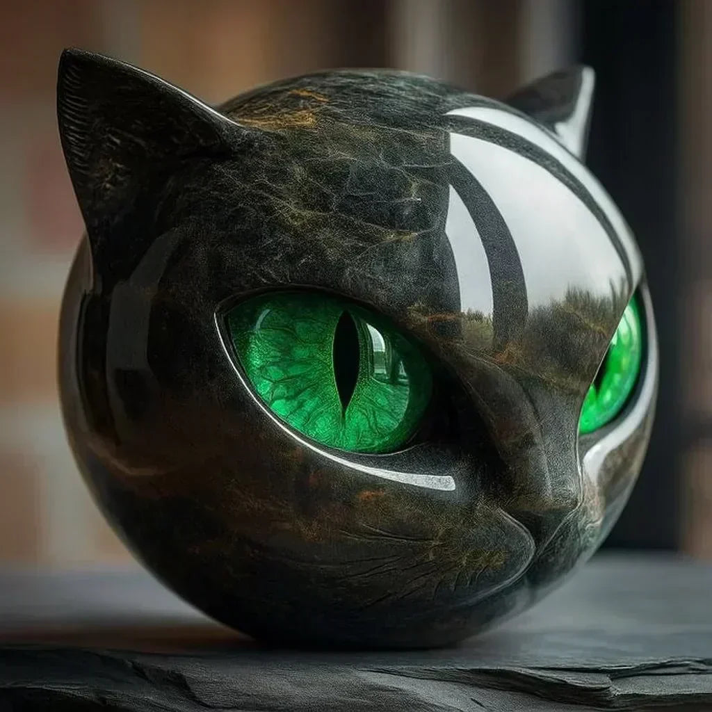 NyxCharm | Escultura Mística Cabeza de Gato Negro