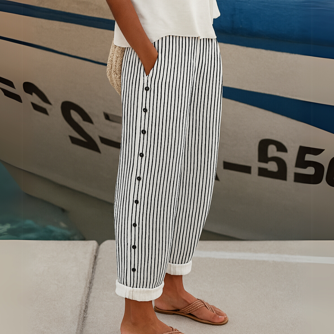 Caitlin | Pantalón abotonado a rayas chic