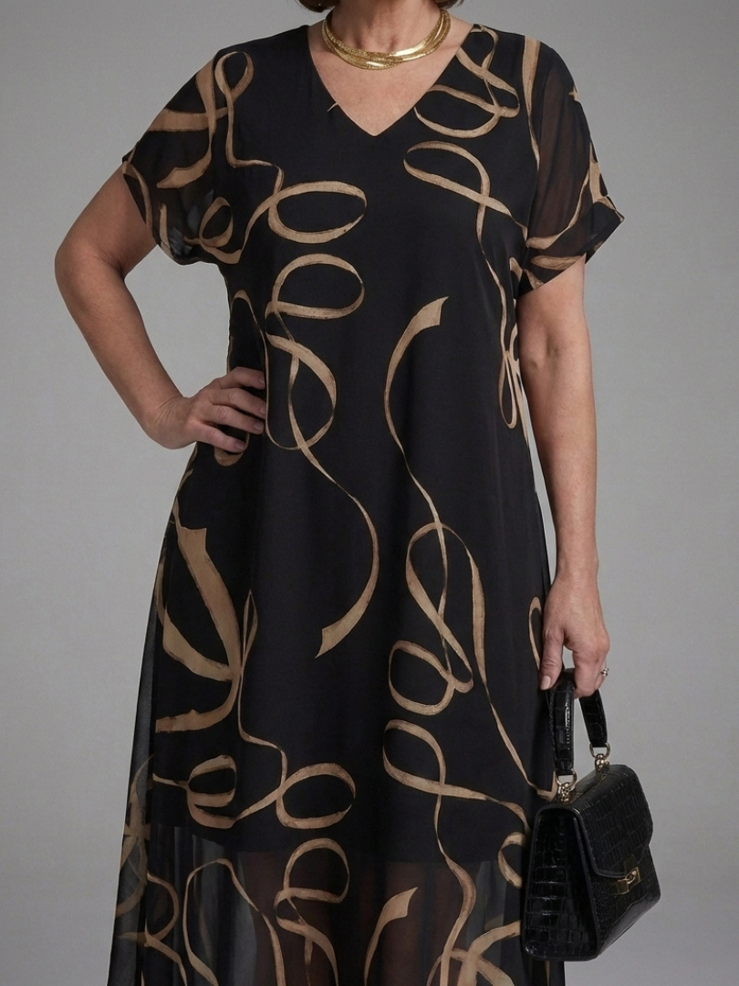 Adèle – Vestido midi fluido estampado abstracto