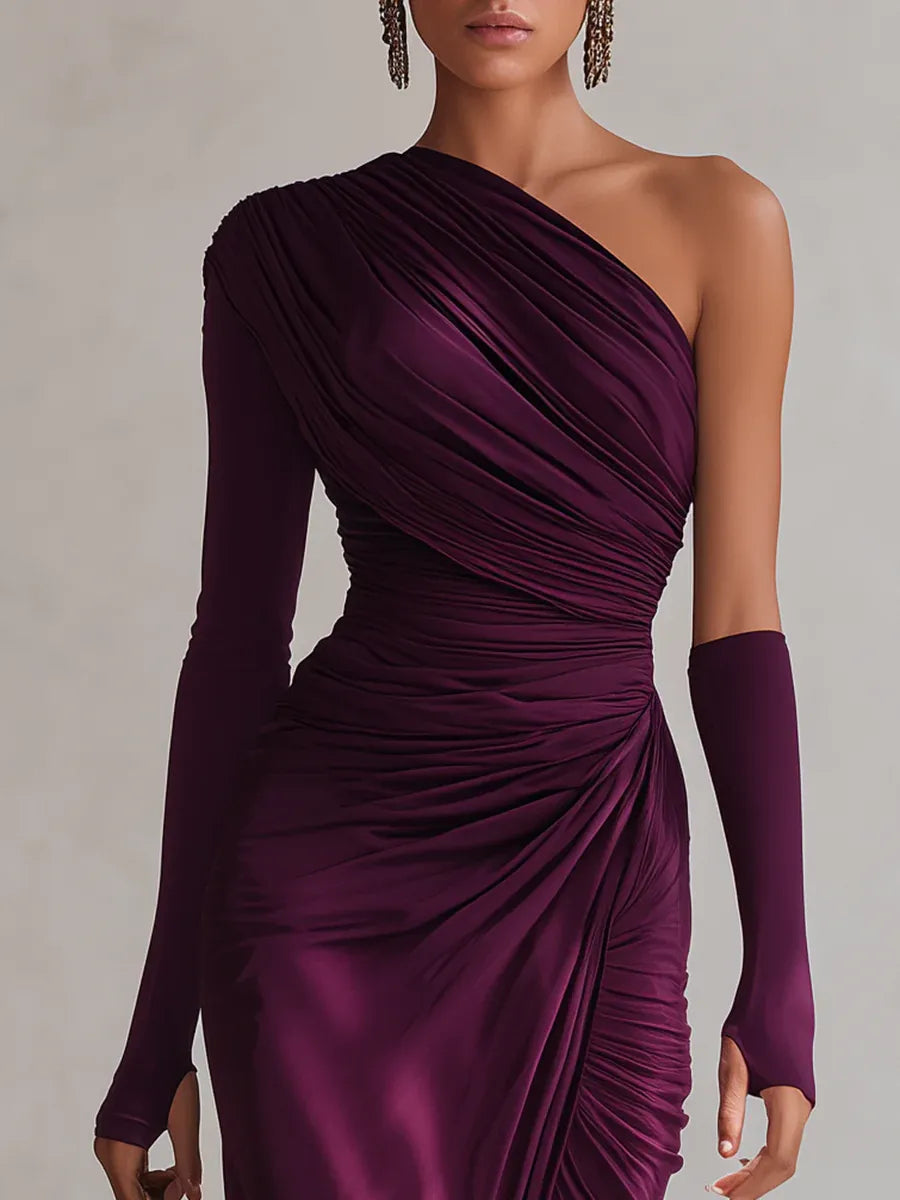 Rosalia - Elegante vestido maxi morado sexy de un solo hombro