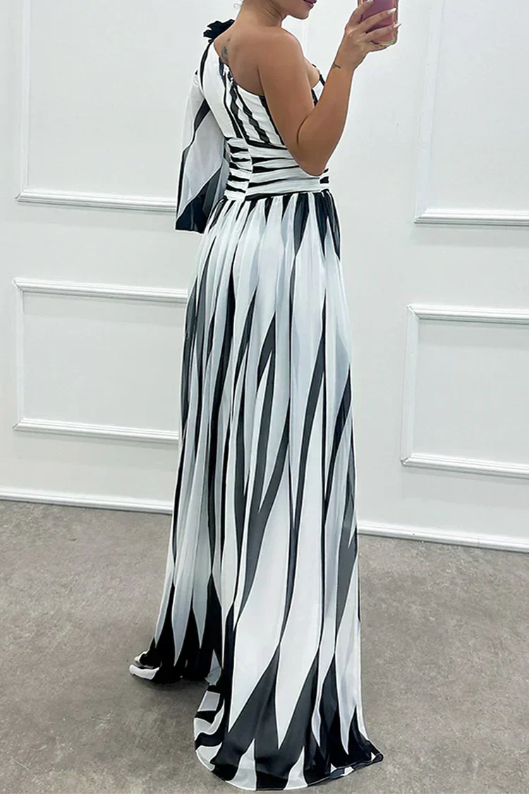 Shiloh - Vestido maxi elegante a rayas de un solo hombro