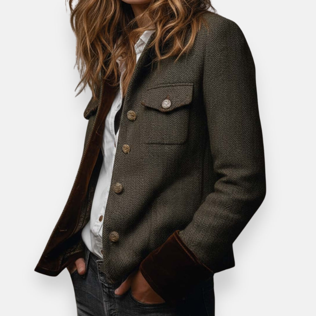 Geraldine – Chaqueta de tweed con detalles de terciopelo