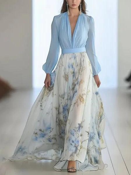 Weronika | Vestido maxi deslumbrante con estampado floral y escote en corazón