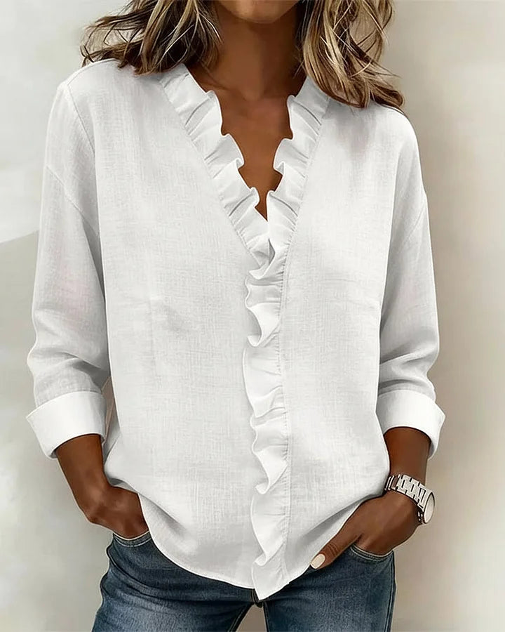 Indie | Blusa con volantes, escote en V y mangas largas