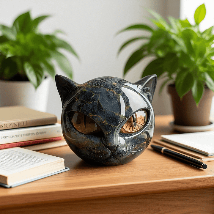 NyxCharm | Escultura Mística Cabeza de Gato Negro