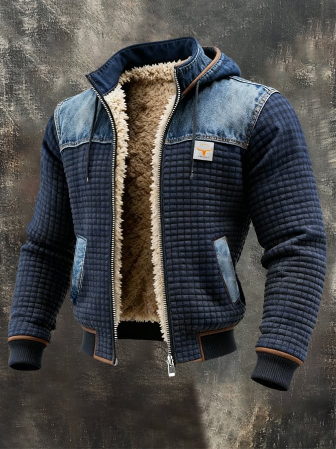 PAWEŁ™ | chaqueta acolchada azul marino con detalles de mezclilla